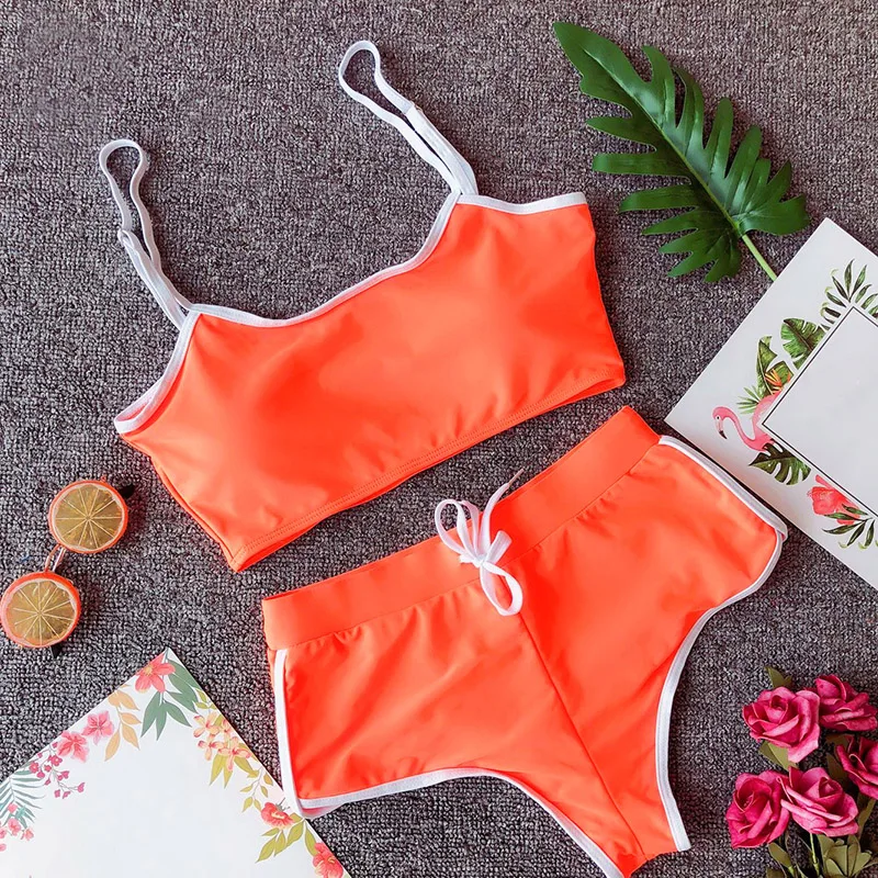 

Women Two Piece Swimwear Set Camisole Crop Top Shorts Push Up High Waist Drawstring Sexy Swimsuit For Outdoor Sports Gym Running