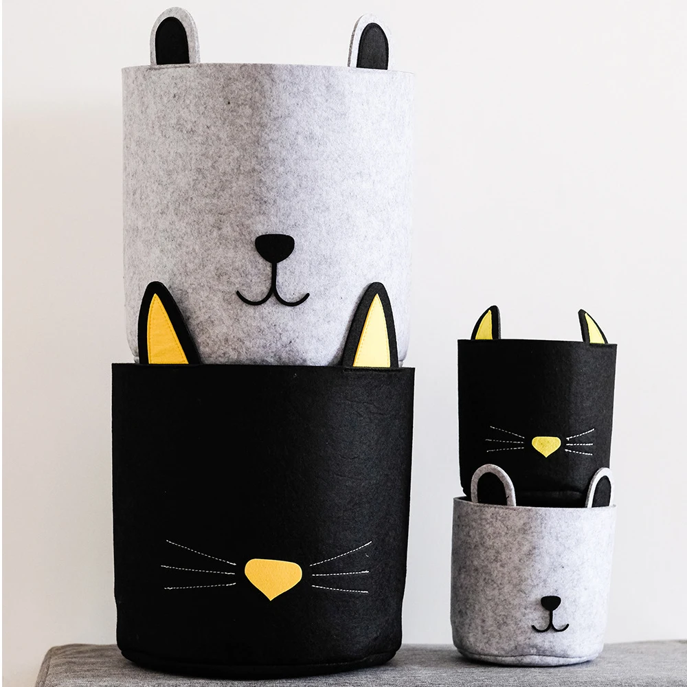 

Cute Felt Fabric Storage Basket Convenient Folding Box Clothing Toys Debris Laundry Organizer Home Supplies Storage