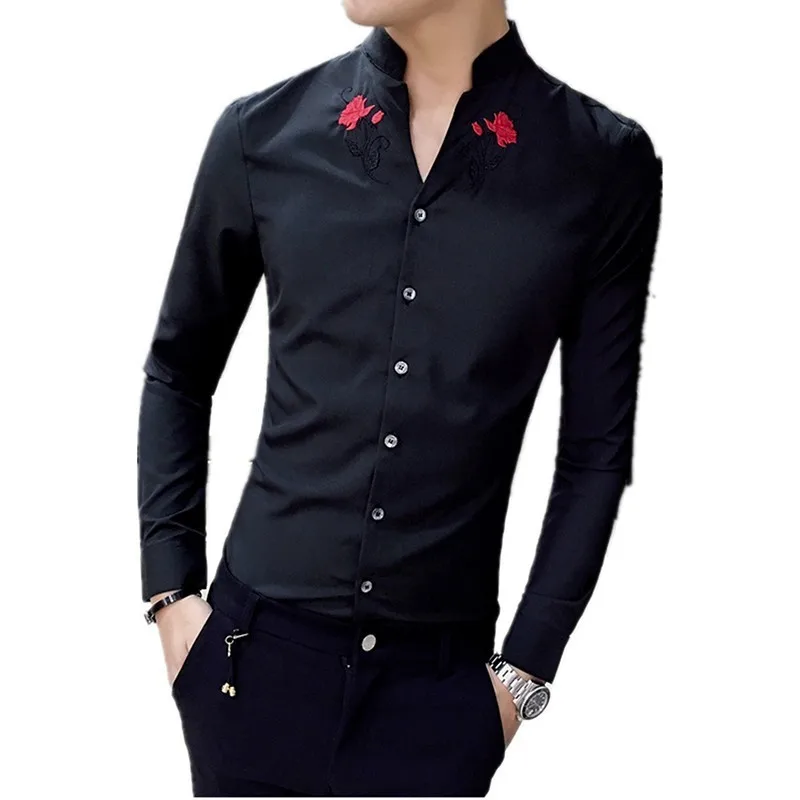 Рубашка с цветочной вышивкой, Camisa Hombre, Клубные, вечерние, свадебные, Chemise Homme Camisa Masculina, рубашка с длинным рукавом, мужская одежда