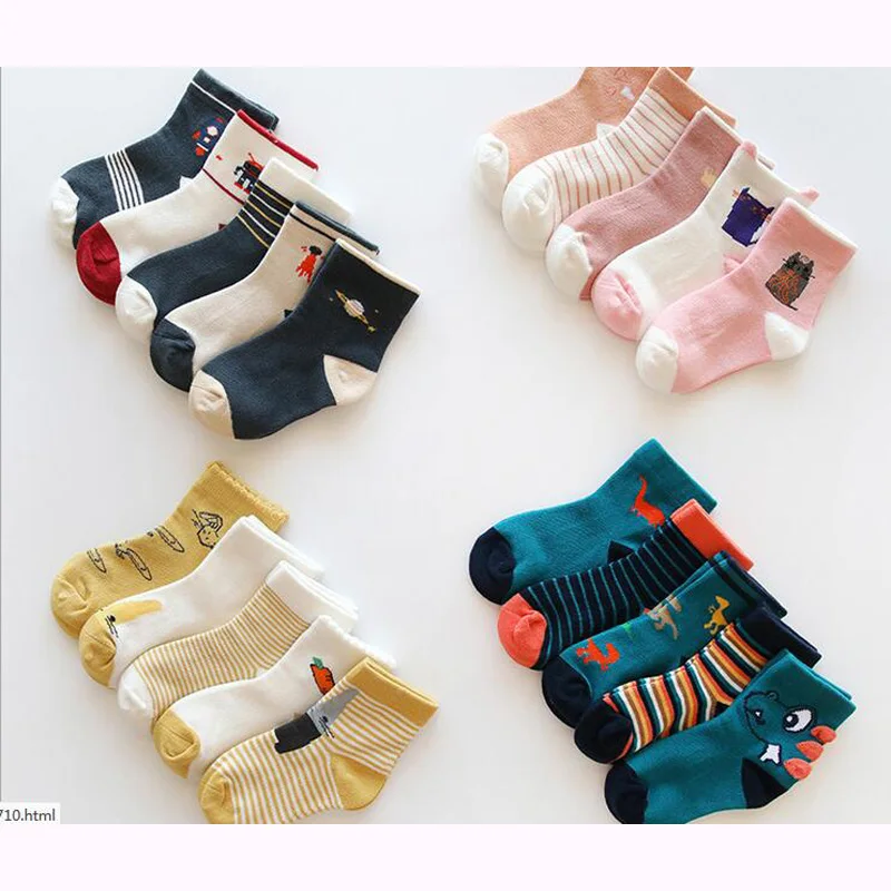 

2019 Rushed Unisex Socks New Meias Children Socks Dinosaur Character Girl Baby Cotton Sock 1-12 Year 5pair Free Shipping