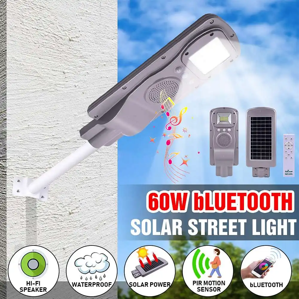 

New 60W Solar Bluetooth Music Street Light Lamp Light Control + Radar Sensing +Timer Outdoor Wall Timer Lamp Street Lights