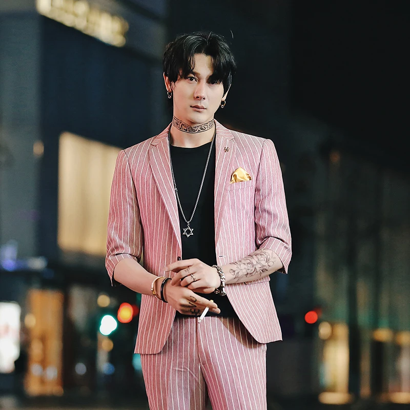 2 Piece Suit Party Dress Abito Uomo Cerimonia Coreano Mens Prom Suit 2019 Mens Slim Fit Prom Tuxedos Mens Pinstripe Suits Roses