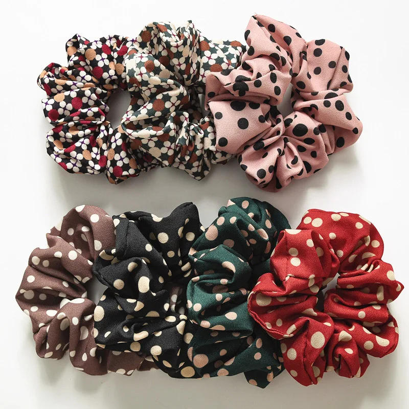 

Hot Woman's Hair Rope Ponytail Girls Flower Print Elastic Hair Ring Dots Party Gifts Hair Accessories
