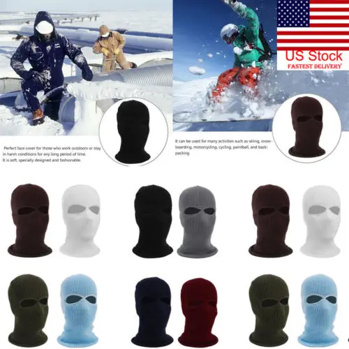 Knit 2 Holes Ski Mask BALACLAVA Hat Full Face Shield Beanie Cap Winter ...