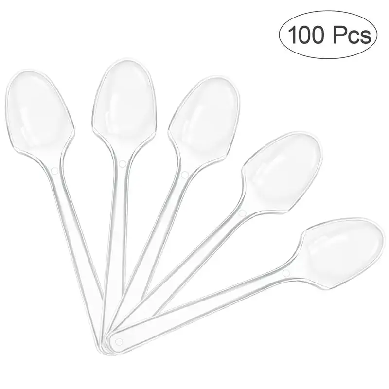 

BESTOMZ 100PCS Mini Transparent Plastic Spoons Disposable Flatware Spoons for Jelly Ice Cream Dessert Appetizer