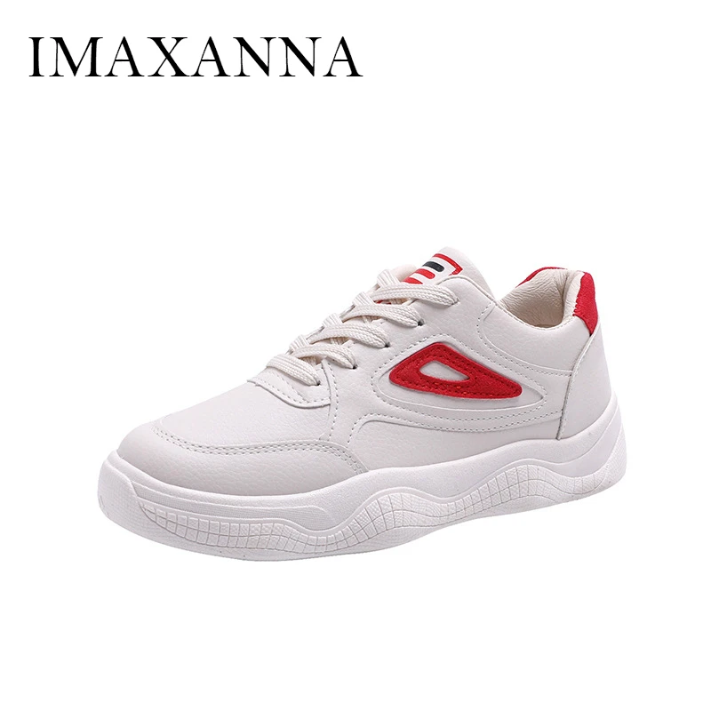 

IMAXANNA New Fashion Women Sneakers Shoes 2019 Leather Ayhletic Running Shoes For Ladies Leisure Rubber Flat Walking Shoe Female