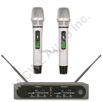 

Pro SKM9000 2x100 Channel White Handhel Karaoke Wireless Microphone System Stage Performance Singing Headset Lavalier Mic System