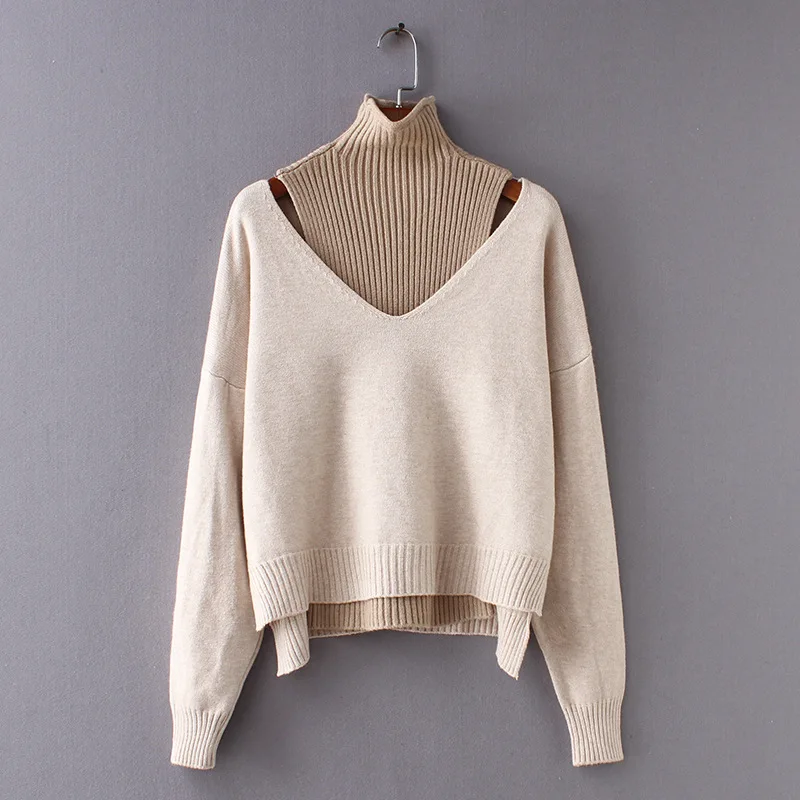 

Women's Pullover Turtle Neck Hollow Out Long Sleeve Patched Pullover