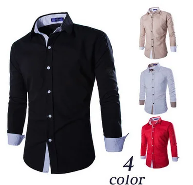 

Men's Long Sleeve Shirt Korean-Style Slim Wild Men's Casual Double Collar Color Panel Long-Sleeve Shirt