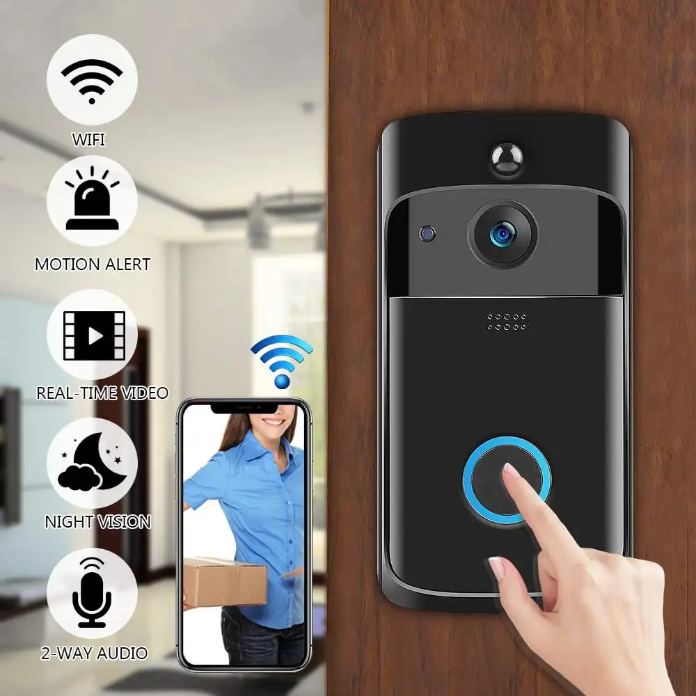 

Wireless WiFi Video Doorbell Smartphone Remote Camera 2-way Audio Home Security Rainproof