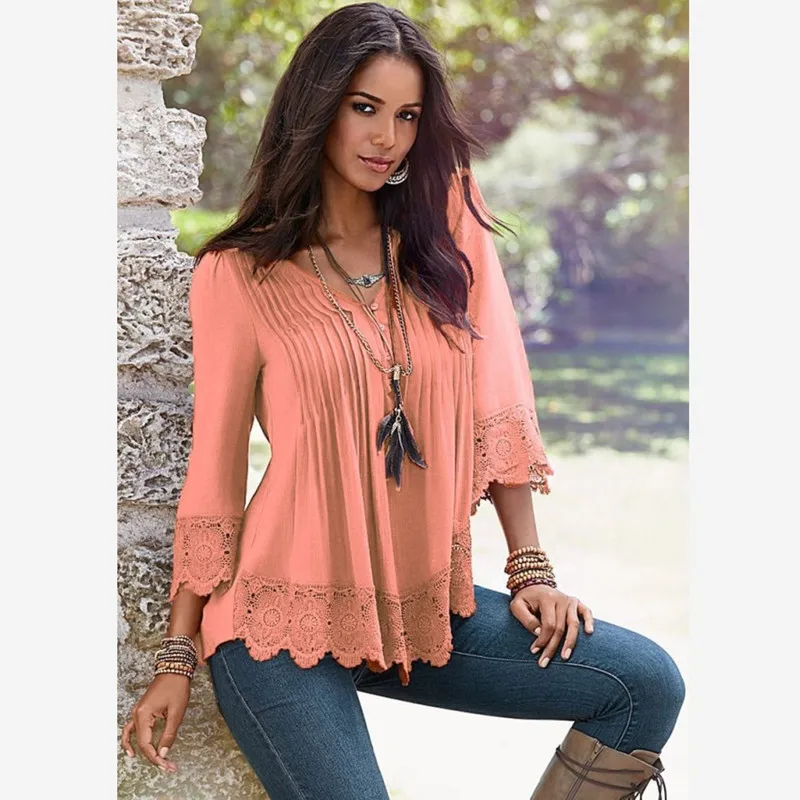 

Autumn Women Lace Long Sleeve Swing Loose Blouses Tunic Top Blouse Female Tops