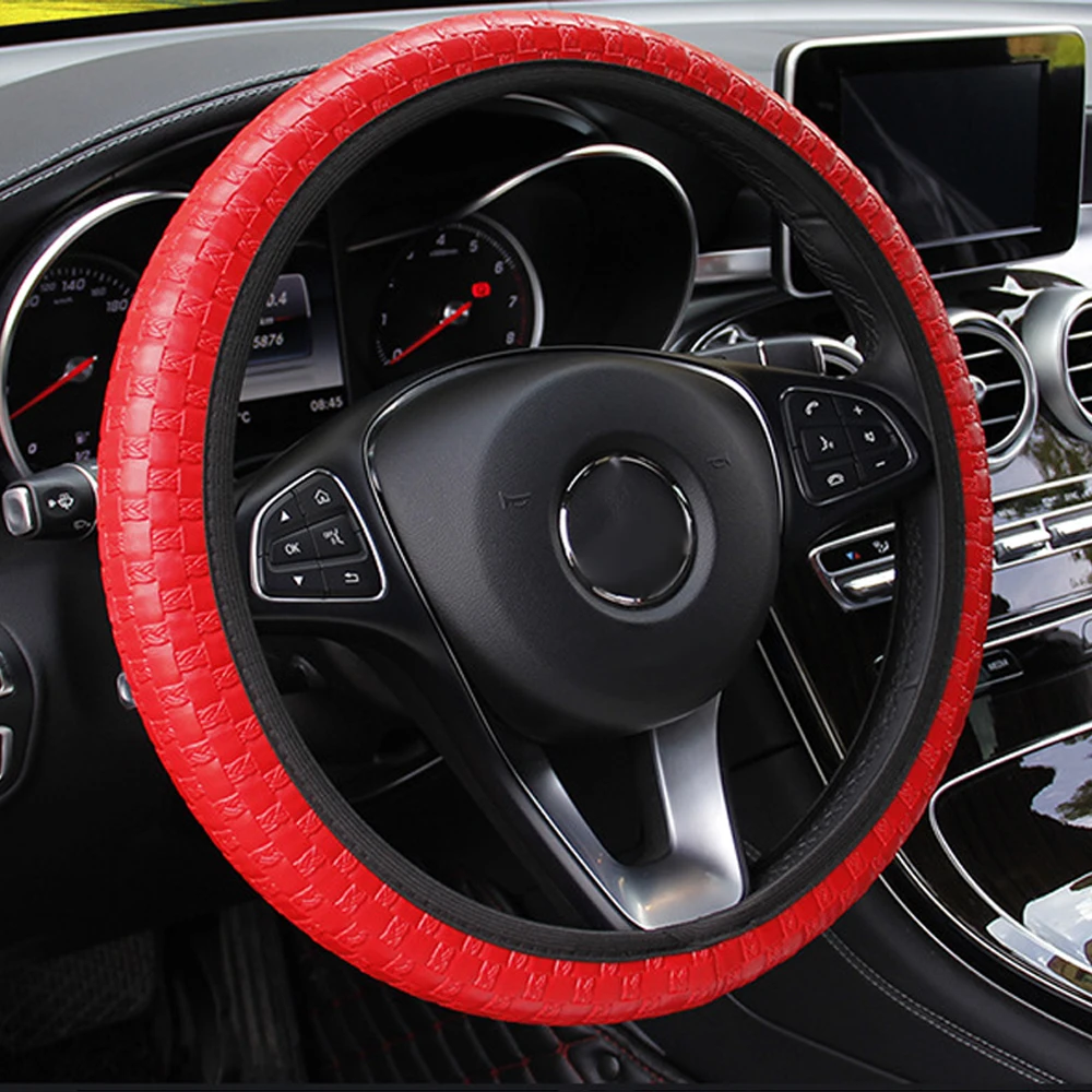

LEEPEE 6 Colors Elastic Auto Decoration Universal Interior Accessories Artificial Leather Knit Texture Car Steering Covers