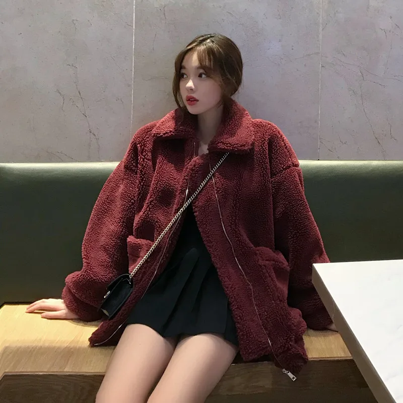 

Women Jackets Winter Coat Pocket Cardigans Ladies Warm Jumper Fleece Faux Fur Coat Loose Soft Outwear Overcoat Blouson Femme