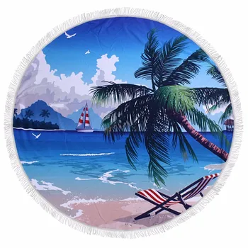

Summer Palm Banana Tree Leaves Bath Microfiber Round Beach Towel Large Picnic Beach Mats Serviette De Plage Diameter 150cm