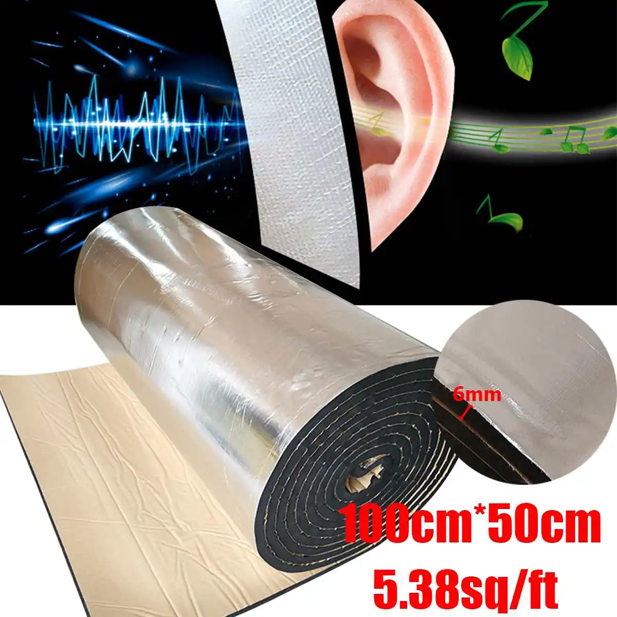 50x100cm Car Audio Sound Deadener Vibration Control Proof Aluminum Foil