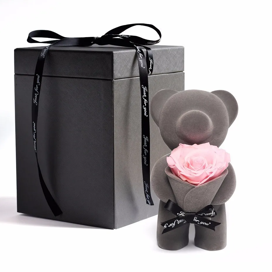

New Arrivals Bear with Eternal Rose Flower Preserved Fresh Flower Bear Doll Home Decoration Valentine's Day Lovely Romantic Love