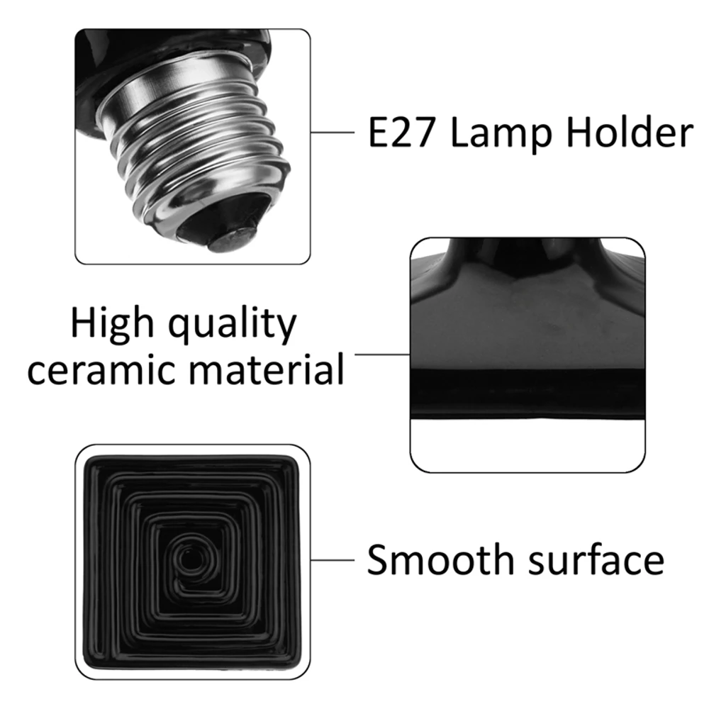 ПЭТ нагревательная лампа E27 внешний Керамический Излучатель тепловая лампа черный подходит для рептилий питомца лампа AC220V 25-250 Вт опционально