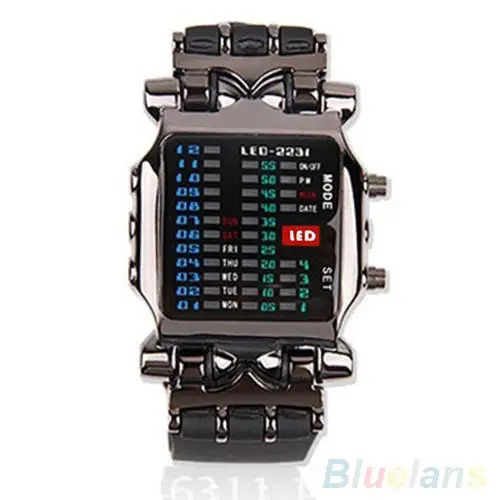 

Unisex Binary LED Digital Date Square Dial Casual Sport Plastic Band Men Women Wrist Watch