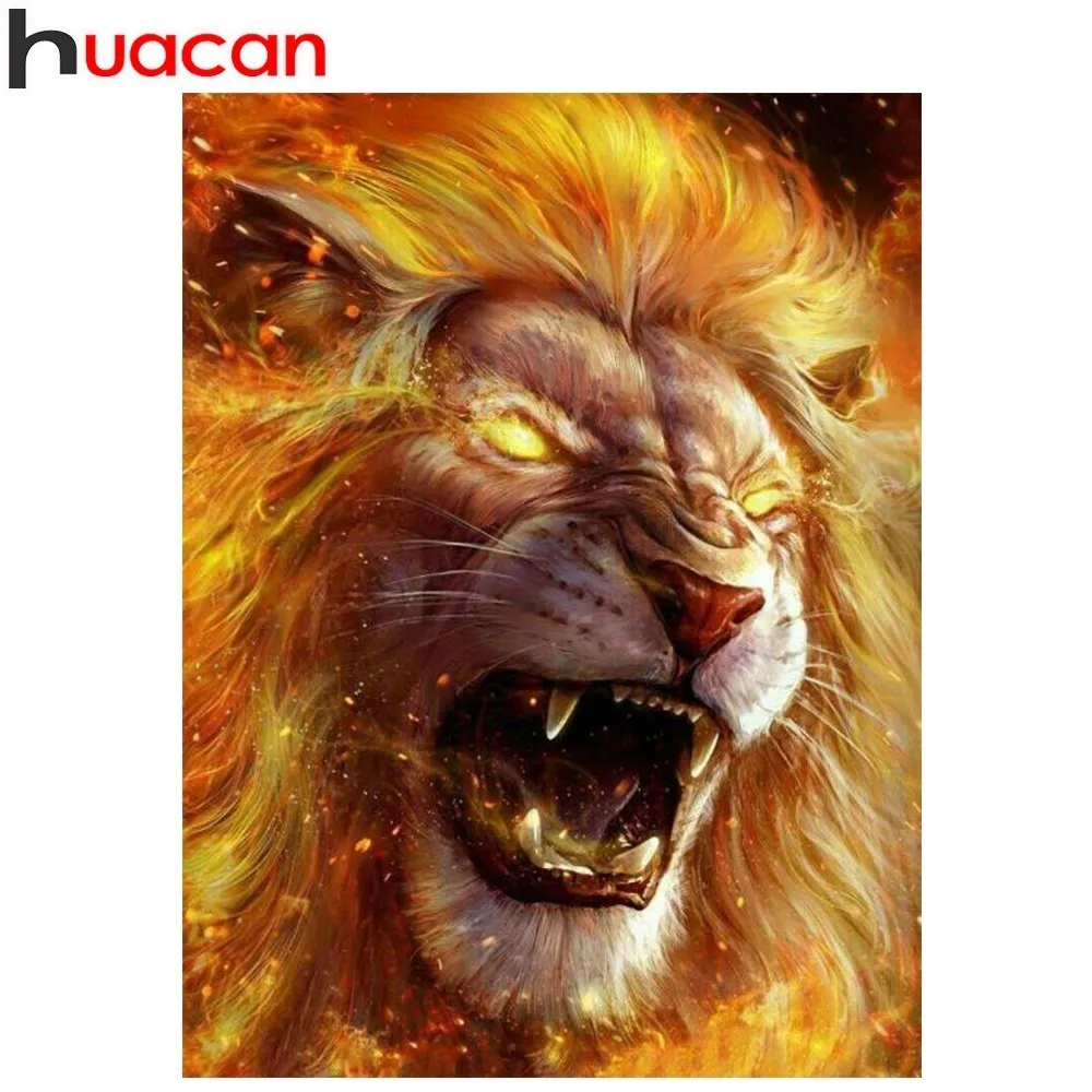 

HUACAN 5D DIY Diamond Painting Animal Lion Full Square Rhinestone Diamond Embroidery Cross Stitch Mosaic Home Decoration Gift