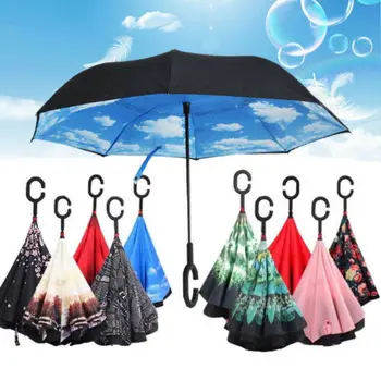 

Windproof Double Layer Upside Down Inverted Umbrella Reverse Design Umbrella