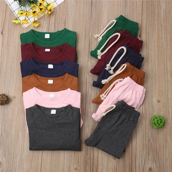 

0-2Years Infant Baby Boy Girl Pajamas Sleepwear Nightwear Clothes Outfit Solid Sleep Set