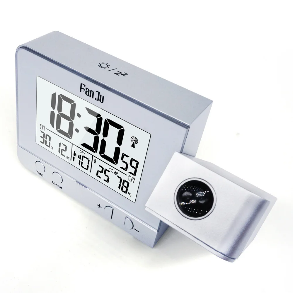 Проекционные часы 3531 Серебряный будильник приносит время температура проекция светодиодный экран Будильник USB зарядка часы