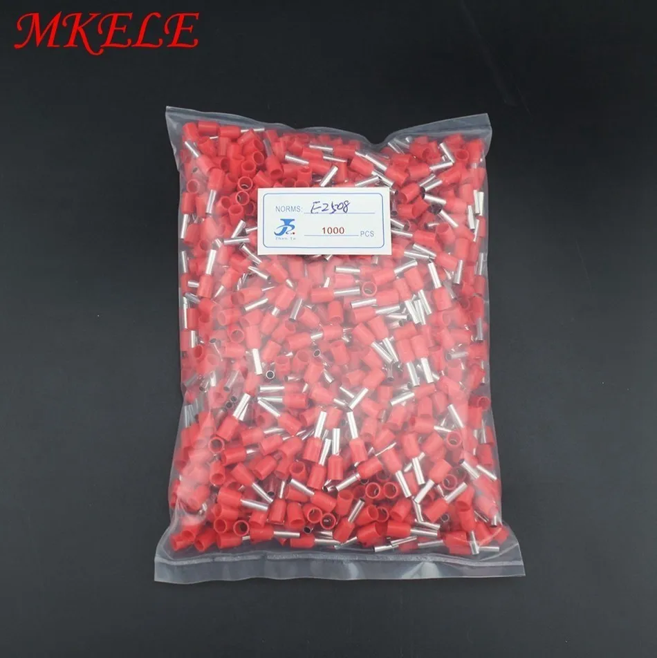 

1000pcs E2508 14AWG Copper Crimp Connector Insulated Cord Pin End Terminal Ferrules kit set Wire terminals connector