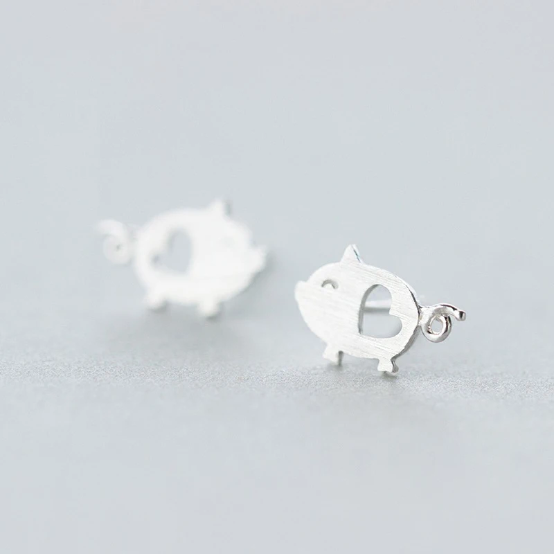 925 Sterling Silver Jewelry Fashion Cute Tiny 1.2cmX0.75cm Hollow Heart Pig Stud Earrings Gift For Girls Kids Lady | Украшения и