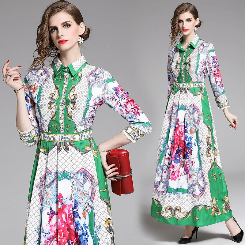 

Quality Women Designer Runway Dress 2019 Summer plaid Printed female long maxi Dress