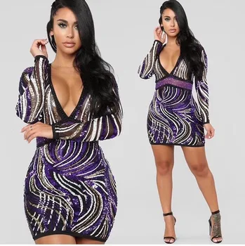 

Form Fitting Dress Party Club Fashion V-neck Long Sleeve Top Quality Celebrity