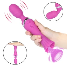 Double Head Nipple Sucker Dildo Vibrators for Women Clitoris Stimulator Masturbator Sex Magic Wand Tongue Lick Vibrator Sex Toys