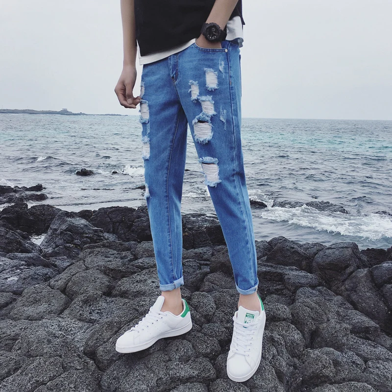 Hip Couple Black Printemps Simple D'été 2019 De Hop Hommes Tendance Coréenne Streetwear La Nouvelle Slim Jeans Version Meilleur Stretch Et Skinny blue AfanvpfC