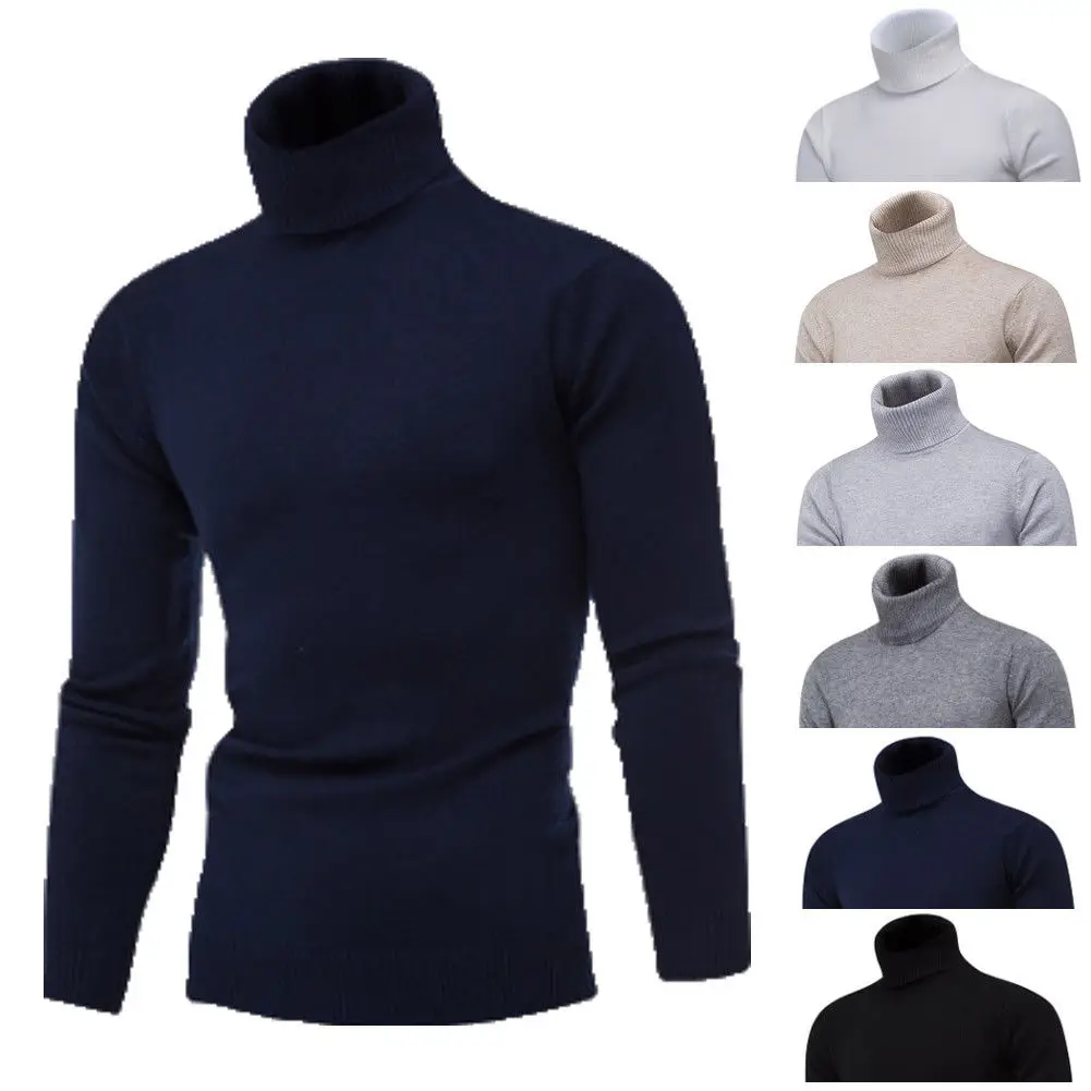 Fashion Men Roll Turtle Neck Sweaters Winter Warm Pullover