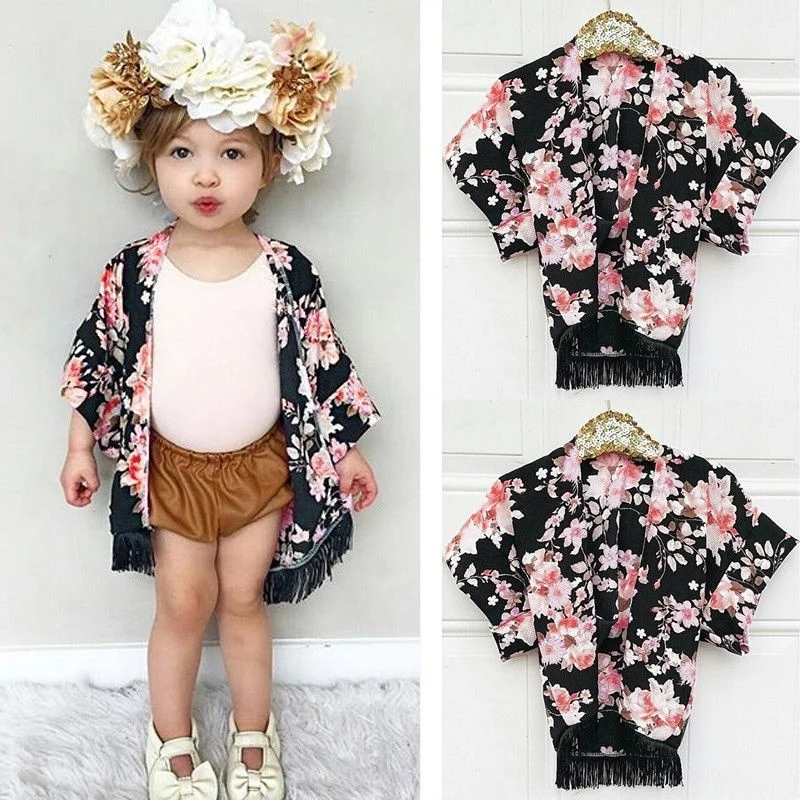 Pretty Floral Ruffle sleeve Chiffon Cardigan For Girls