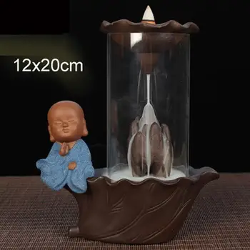

Smoke Waterfall Backflow Incense Burner With With Acrylic Protective Cover Little Monk Incense Holder Purple Clay Ceranic Censer