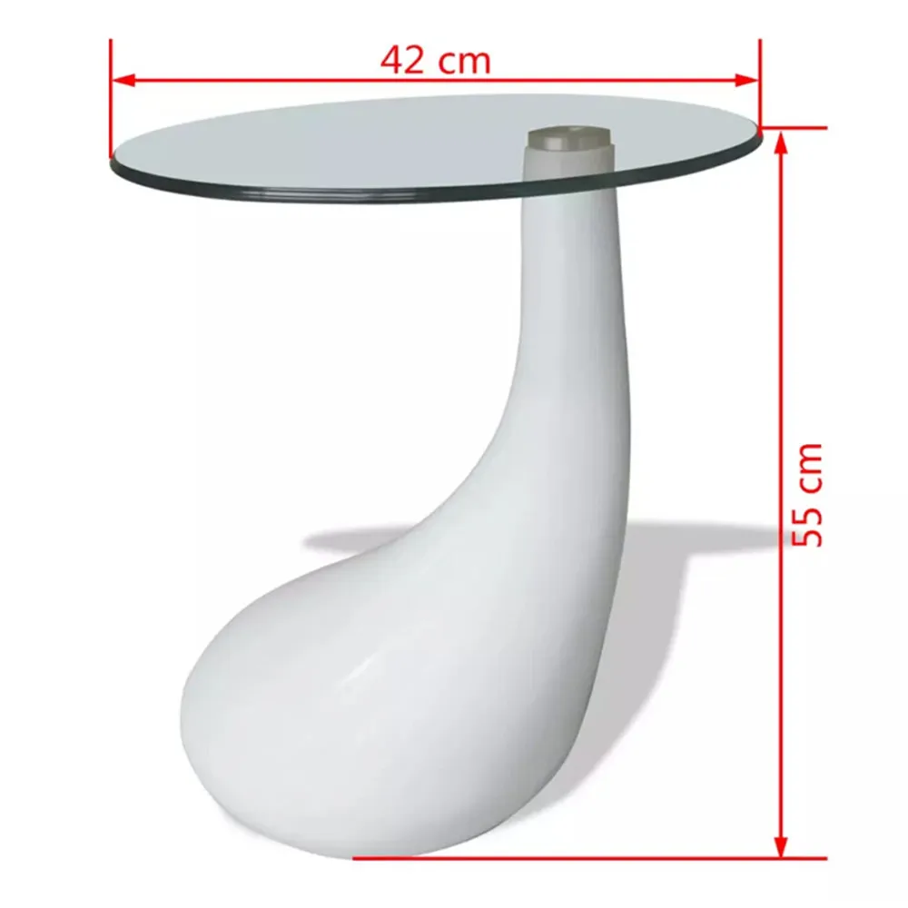 VidaXL Small Scale Coffee Table With 8 Mm Thickness Round Glass Table Top Water-Drop Shaped Base White Cafe Table