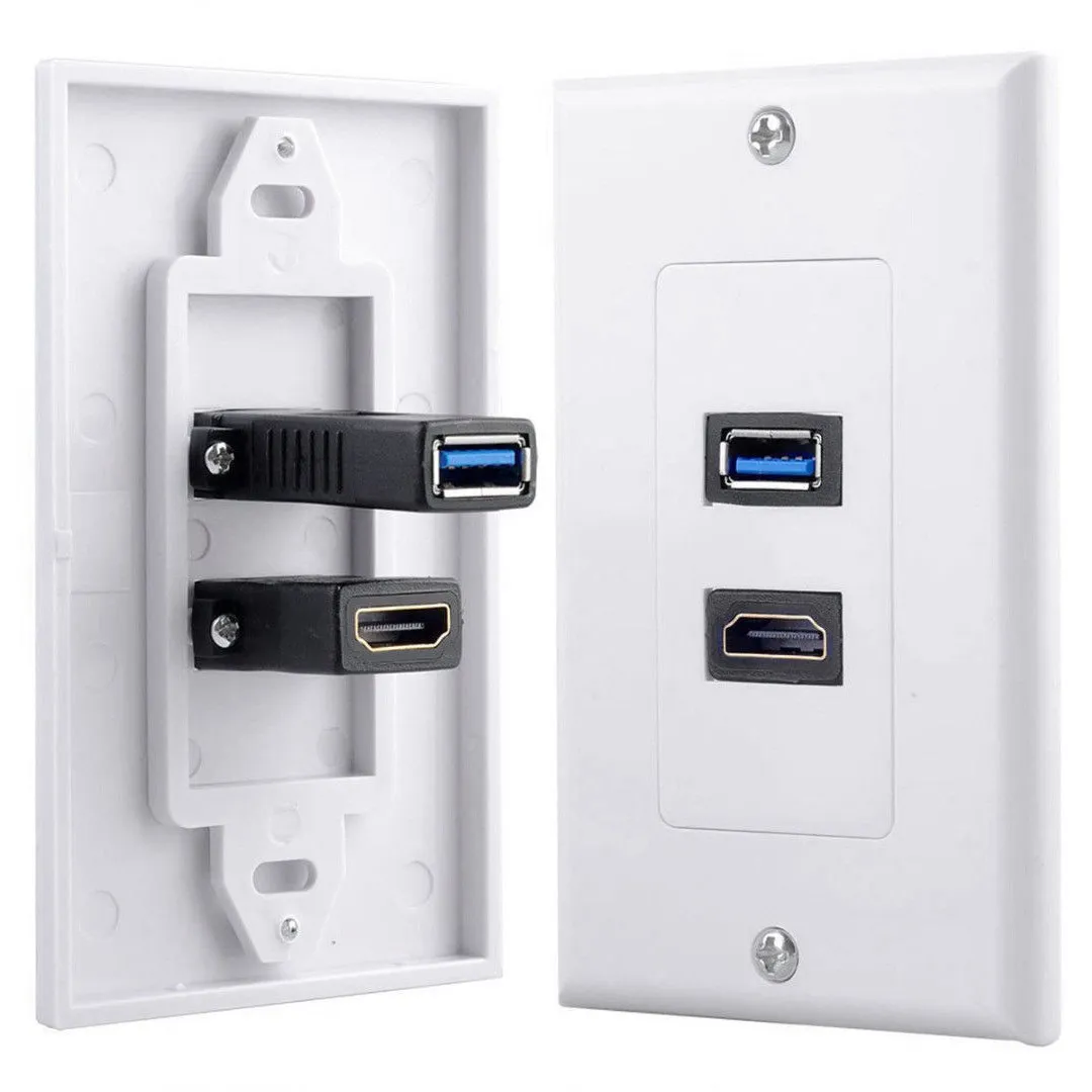 

BHTS-1x 2Port HDMI+USB 3.0 Female Wall Face Plate Panel Outlet Socket Extender White