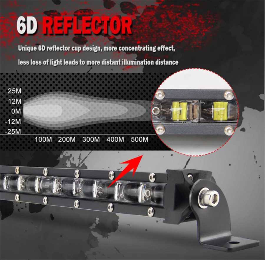 Car Led Work Light Bar 20" /13"/ 8" Aluminum 6D Spot Beam Slim LED Work Light Bar Single Row Car SUV Off road Lamps