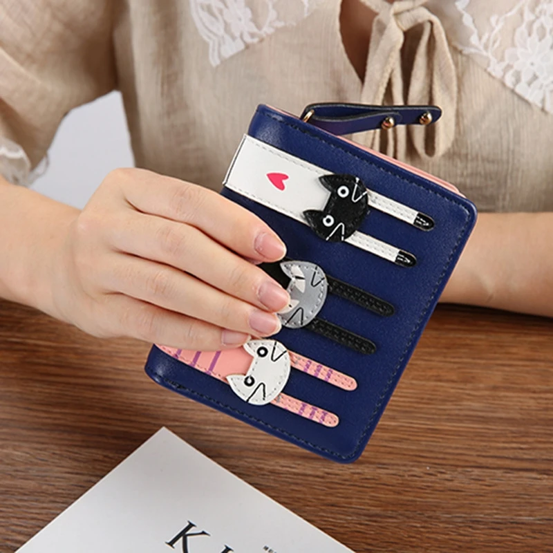 

Women's Wallet Korean Pu Leather Cute 3 Cat Zipper Purse Clutch Bag Multi-Function Bag Simple Wallet