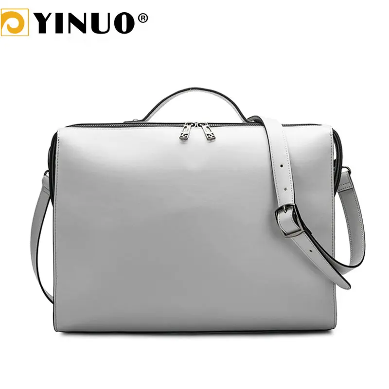  YINUO PU Leather Handbag High Capacity Shoulder Bag For 14inch Laptop Bag Briefcase Waterproof Deta