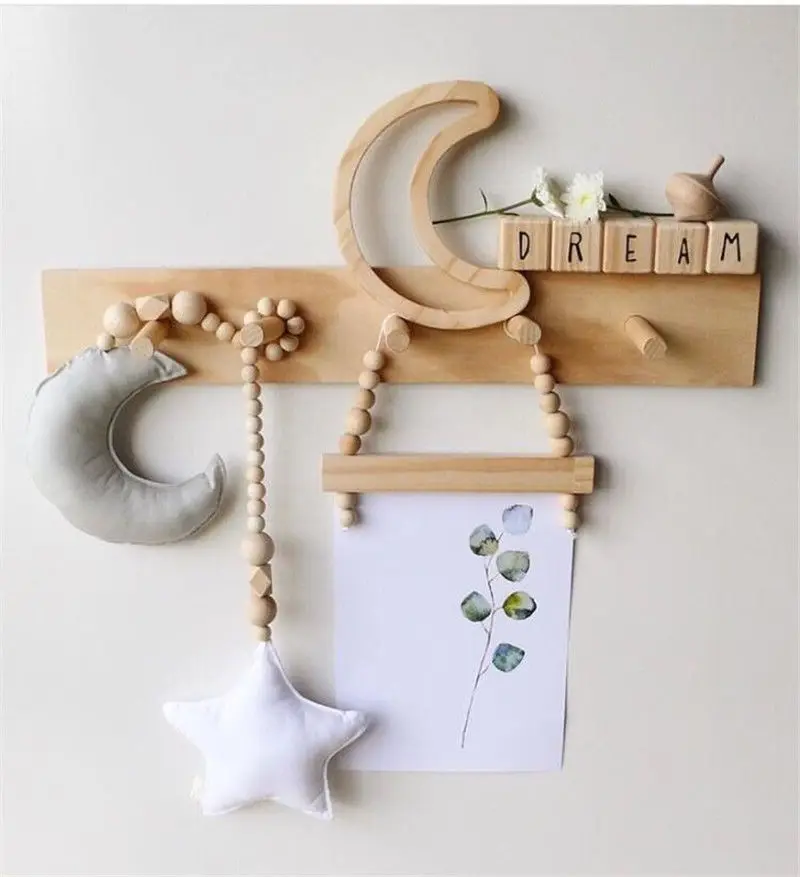 

US Newborn Baby Kids Photography Prop Wooden Beads Chain Hanging Toys