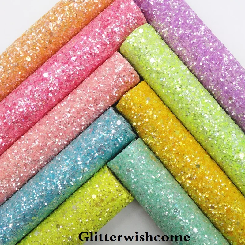 

Glitterwishcome 30X134CM Mini Roll Synthetic Leather, Matching Color Backing, Chunky Glitter Leather Vinyl for Bows, GM033
