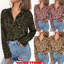 Женская леопардовая Свободная рубашка с длинным рукавом и v-образным вырезом, женская блуза на пуговицах, Женская Повседневная рубашка с леопардовым принтом, женская одежда