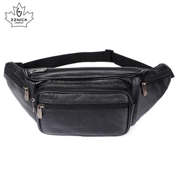 

Genuine Leather Waist Bag men Waist Pack Waist Bag Funny Pack Belt Bag Men Chain Waist Bag For Phone Pouch Bolso ZZNICK