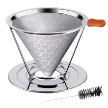 Пористый Нержавеющая сталь Кофе фильтр, многоразовые залить Кофе фильтр конус Кофе капельницы с съемная подставка для чашки и B