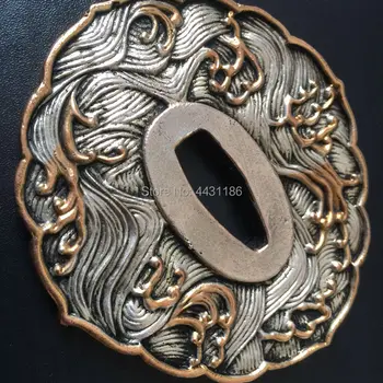 

Copper Tsuba Japanese Samurai Sword Katana Wave Pattern Handguard Wakizashi DIY Fittings