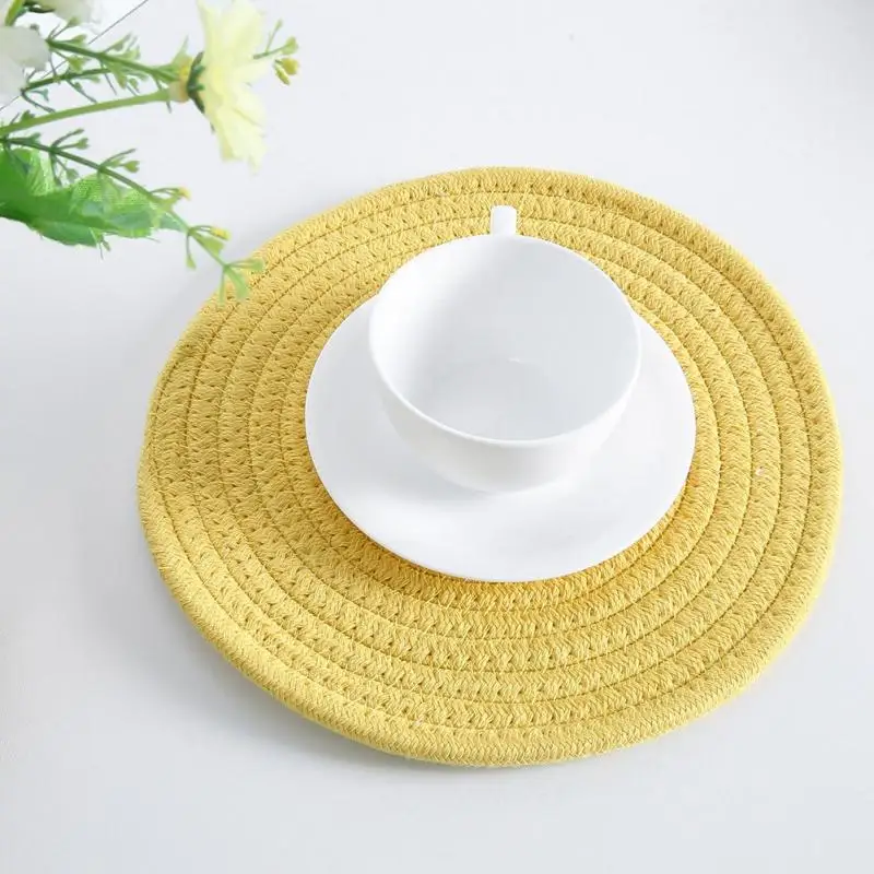 

Simple Style Round Weave Placemat Table Mats Dining Napkin Pads Non-Slip Heat Resistant Coaster Cushion For Kitchen Table
