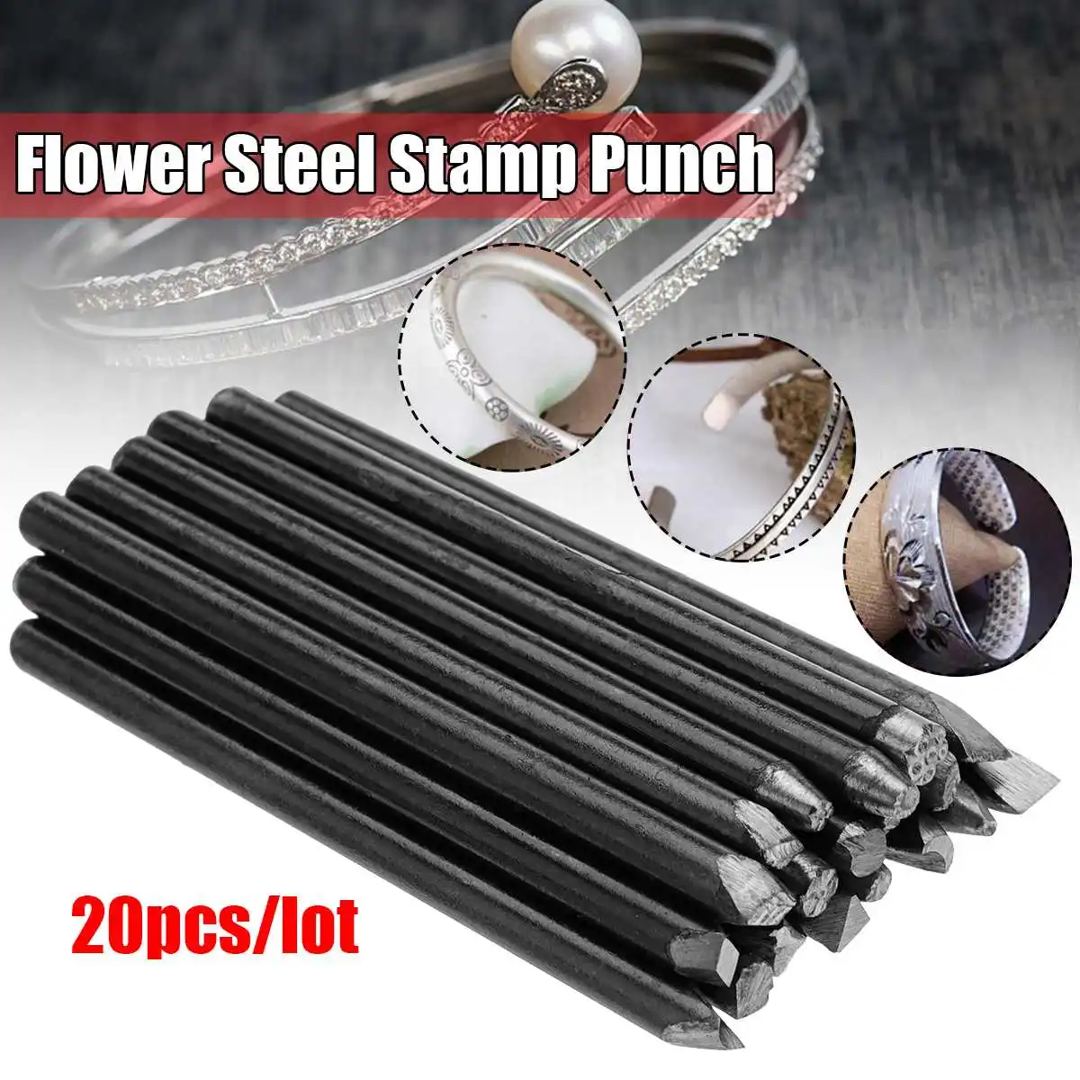 

20pcs/lot Flower Steel Punches Stamping Punch Set DIY Jewelry Metal Handmaking Tools Fits for Casting Cube Jewelry Metal Mold