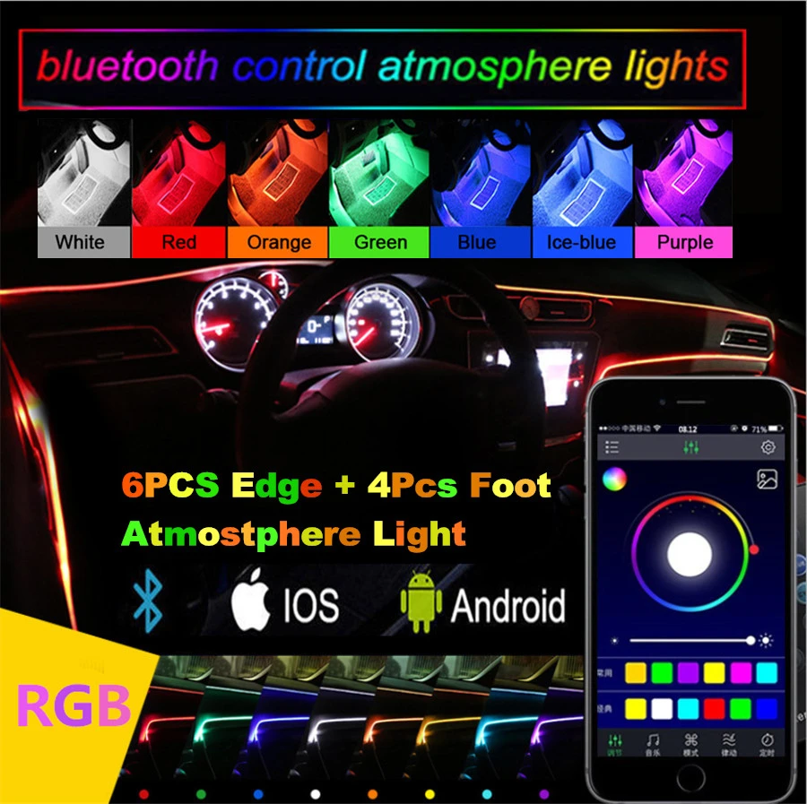 Универсальный 10 в 1 RGB светодиодный светильник с 8 м декором для салона автомобиля волоконно-оптический светильник с помощью приложения управления 12 В декоративные атмосферные лампы