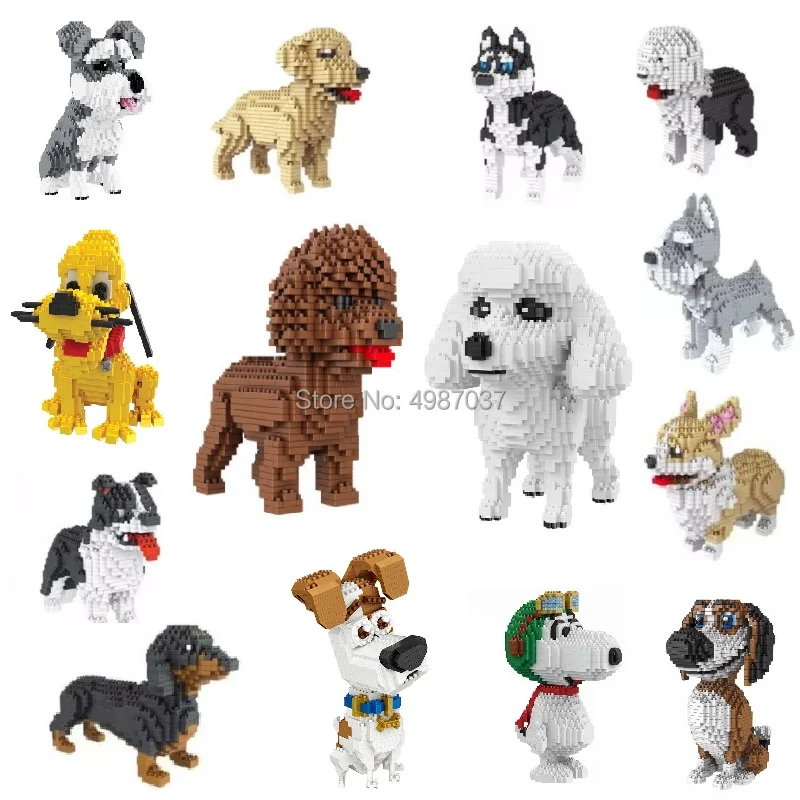 

2019 Building Star Pet Teddy Schnauzer Dachshund Husky Corgi Collie Dog 3D Animal Model Diamond Mini Building Nano Blocks Toy